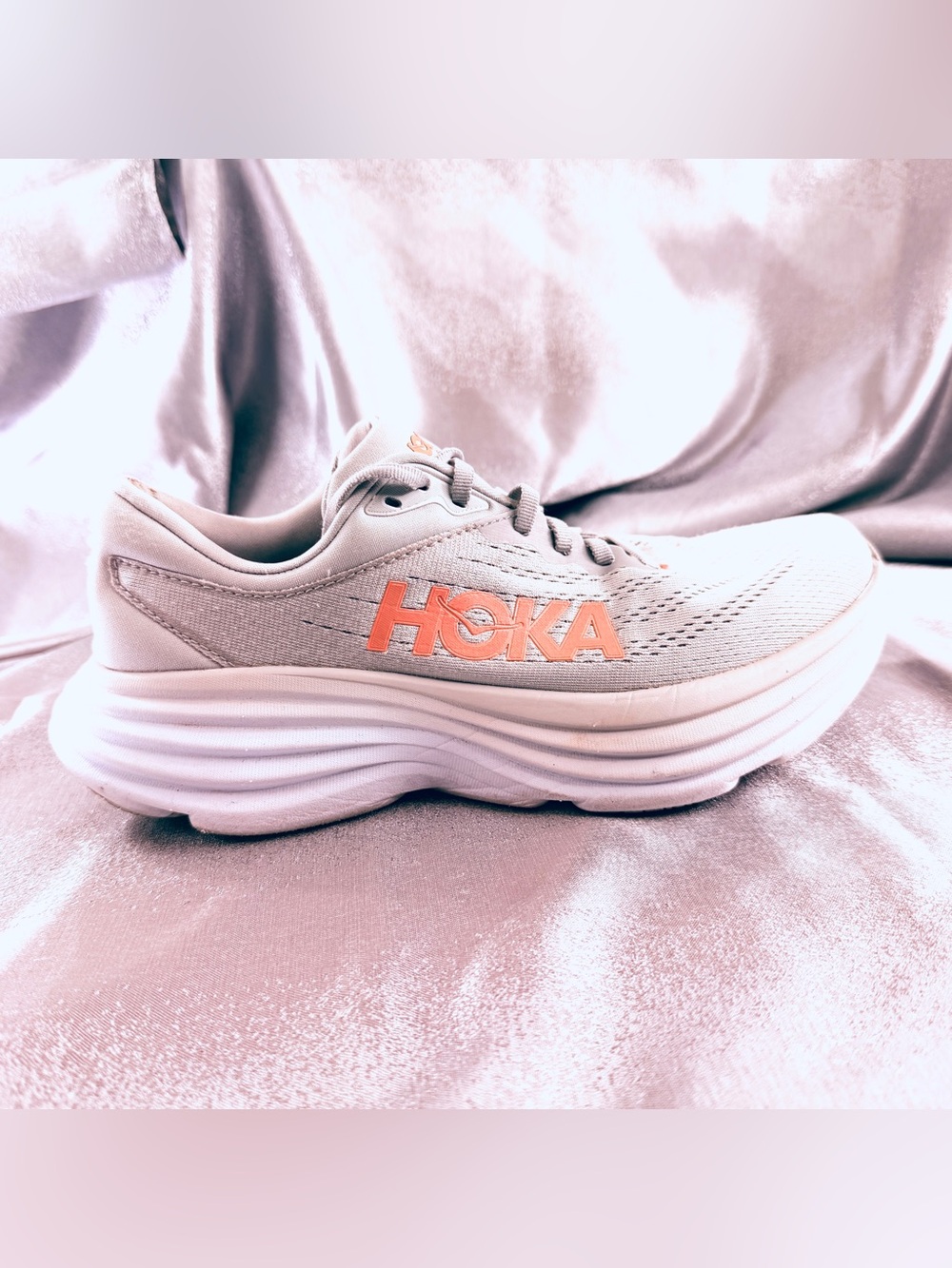 HOKA One One Bondi Men Size 8 Wide Gray Mesh Running Shoe Sneaker